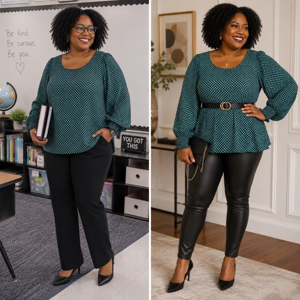 LOFT Plus Green White Polka Dot Long Sleeve Blouse Size 24 Career Office Teacher